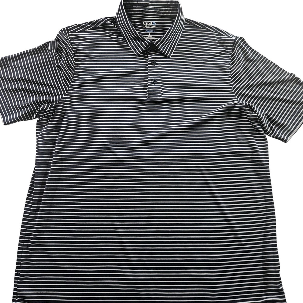 Croft & Barrow Polo Shirt Mens Large Black White Stripe Quick Dry‎ Golf Top